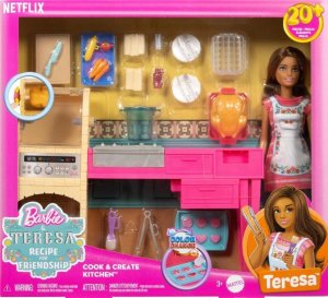 Mattel Barbie Panenka Teresa a kuchyňka herní set 20+ doplňků JCT06
