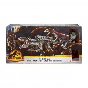 Mattel Jurassic World Nadvláda Sada pro epické bitvy, 3 figurky dinosaurů a 1 figurka Dr. Ellie HJK02