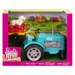 MATTEL Barbie Herní set Farma modrý traktor