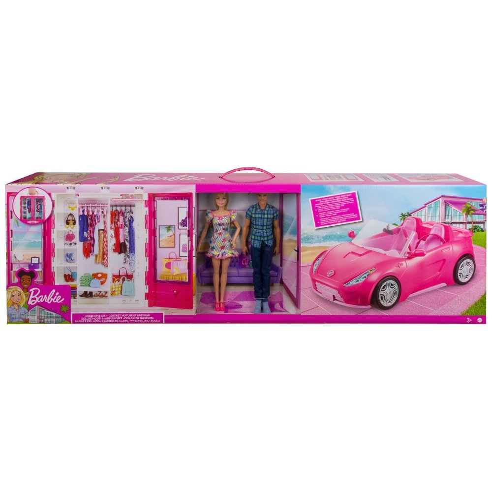 Mattel Barbie a Ken - šatník + růžový kabriolet