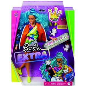 Barbie extra s modrým afro účesem
