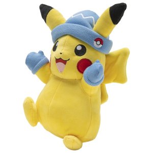Jazwares Pokémon plyšová hračka Pikachu so zimnou čiapkou plyšová figúrka cca 20 cm