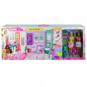 Mattel Barbie prázdninový zábavný letní plážový domeček, panenky a doplňky