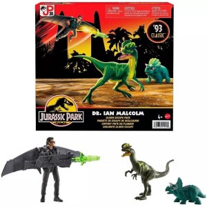 Mattel Jurassic World Ian Malcolm mit Dinosauriern und Zubehör