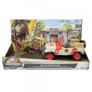 MattelJurassic World Ellie Sattlerová s autem a dinosaurem
