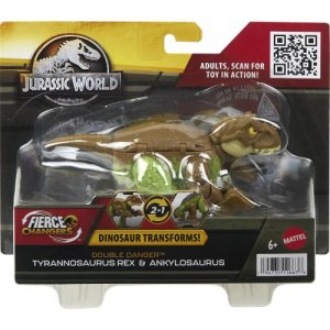 Mattel Jurassic World Transforming Tyrannosaurus Rex und Ankylosaurus 2in1